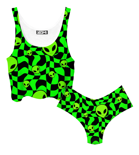 Green Aliens Crop Top and Booty Shorts Combo - iEDM
