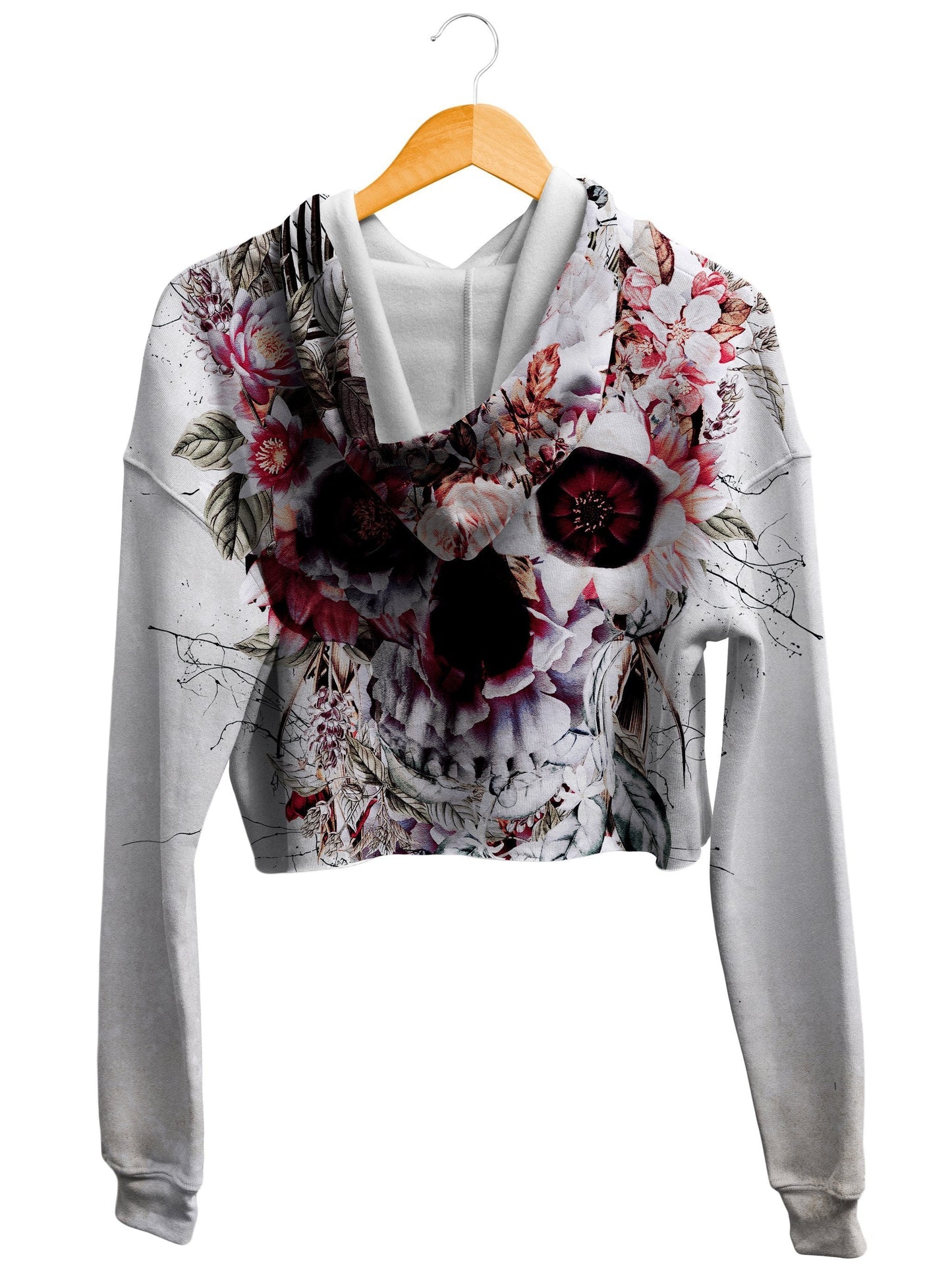 Riza Peker Floral Skull Fleece Crop Hoodie - iEDM