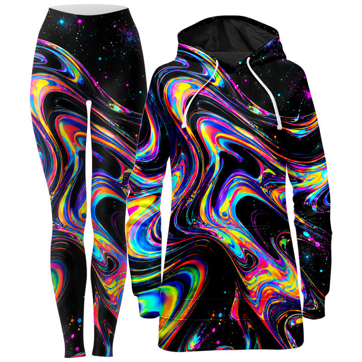 Space Swirl Hoodie Dress and Leggings Combo