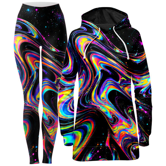 Space Swirl Hoodie Dress and Leggings Combo