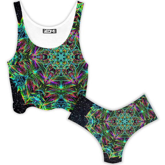 Green Warp Crop Top and Booty Shorts Combo, Art Design Works, | iEDM