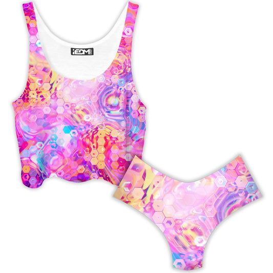 Purple Mirage Crop Top and Booty Shorts Combo, Art Design Works, | iEDM