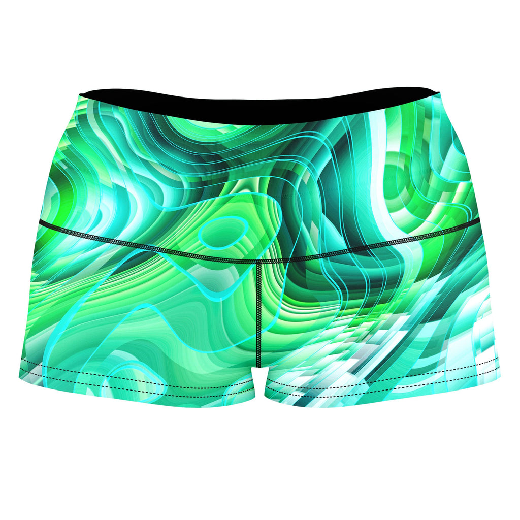 Green Schism High-Waisted Women's Shorts, Art Design Works, | iEDM