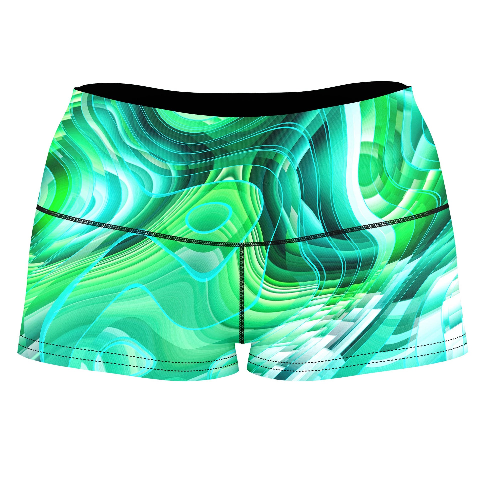 Green Schism High-Waisted Women's Shorts, Art Design Works, | iEDM