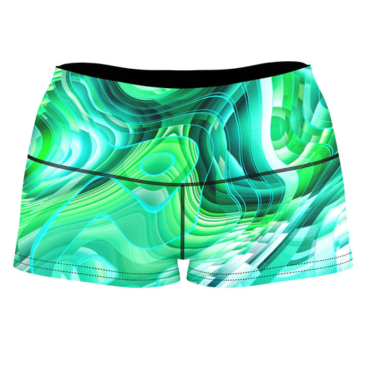 Green Schism High-Waisted Women's Shorts, Art Design Works, | iEDM
