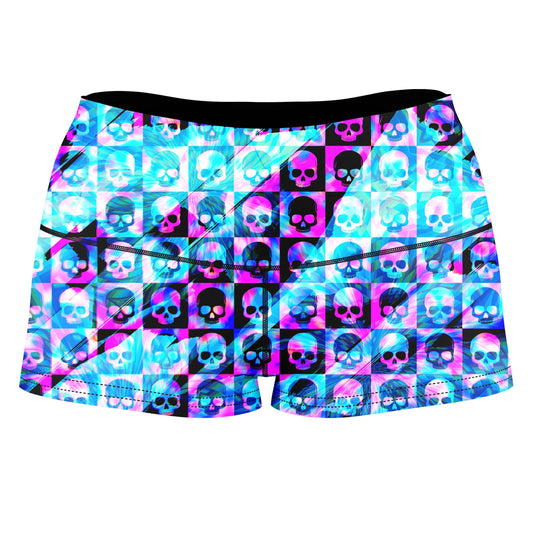 Skull Fam Blue High-Waisted Women's Shorts, Art Design Works, | iEDM