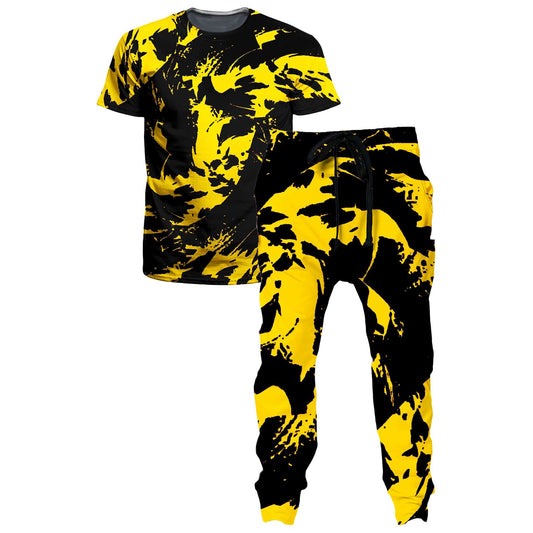 Black And Yellow Paint Splatter T-Shirt and Joggers Combo, Big Tex Funkadelic, | iEDM