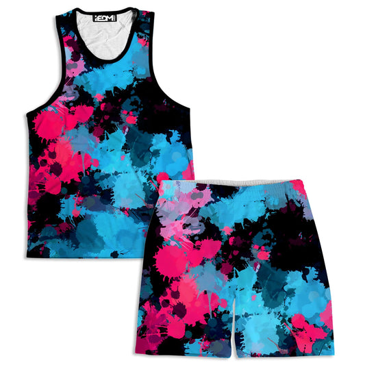 Pink And Blue Paint Splatter Men's Tank and Shorts Combo, Big Tex Funkadelic, | iEDM