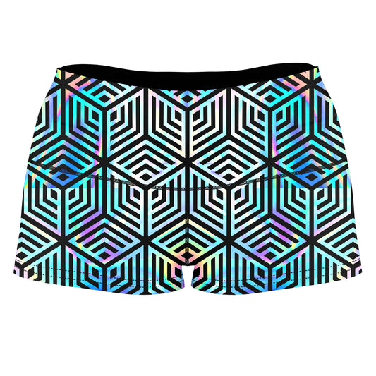 Holographic Hexagon High-Waisted Women's Shorts, Noctum X Truth, | iEDM