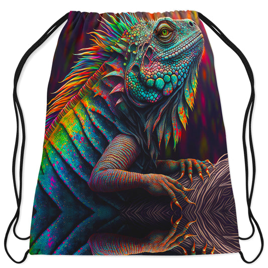 Psychedelic Giant Iguana 02 Drawstring Bag, iEDM, | iEDM