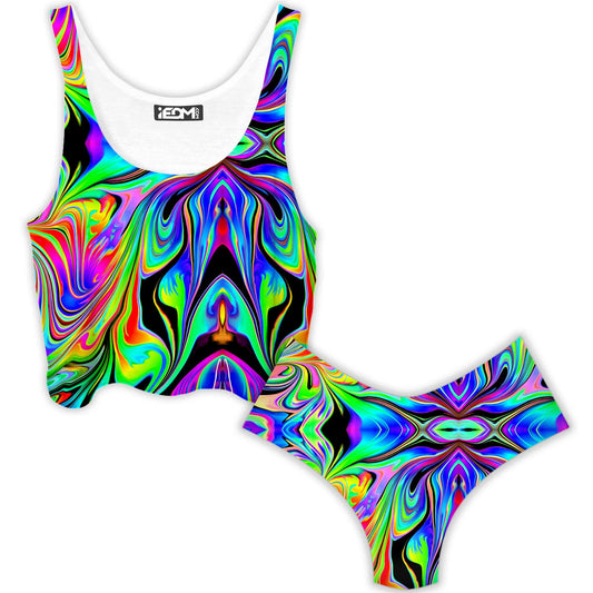 Macro Dose Crop Top and Booty Shorts Combo, Psychedelic Pourhouse, | iEDM