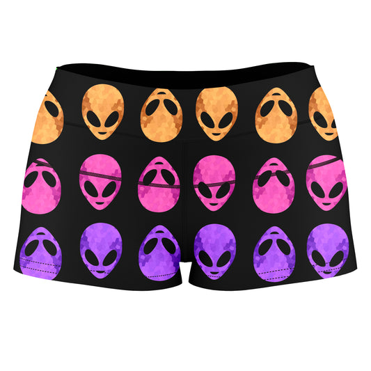 Alien Pattern High-Waisted Women's Shorts, Sartoris Art, | iEDM