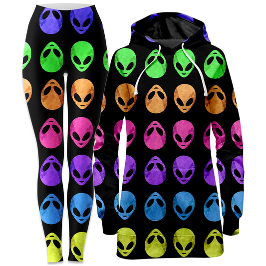 Alien Pattern Hoodie Dress and Leggings Combo, Sartoris Art, | iEDM