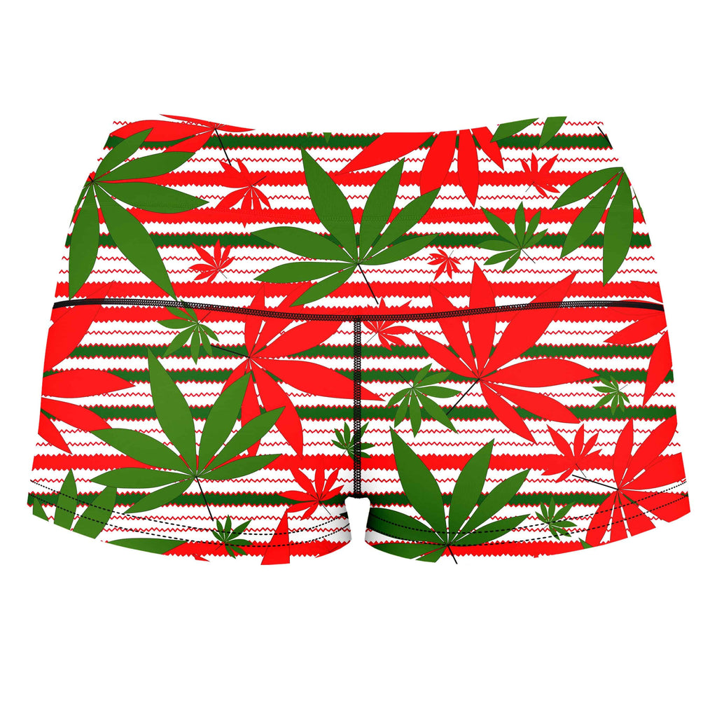 Marijuana Christmas Cheer High-Waisted Women's Shorts, Sartoris Art, | iEDM