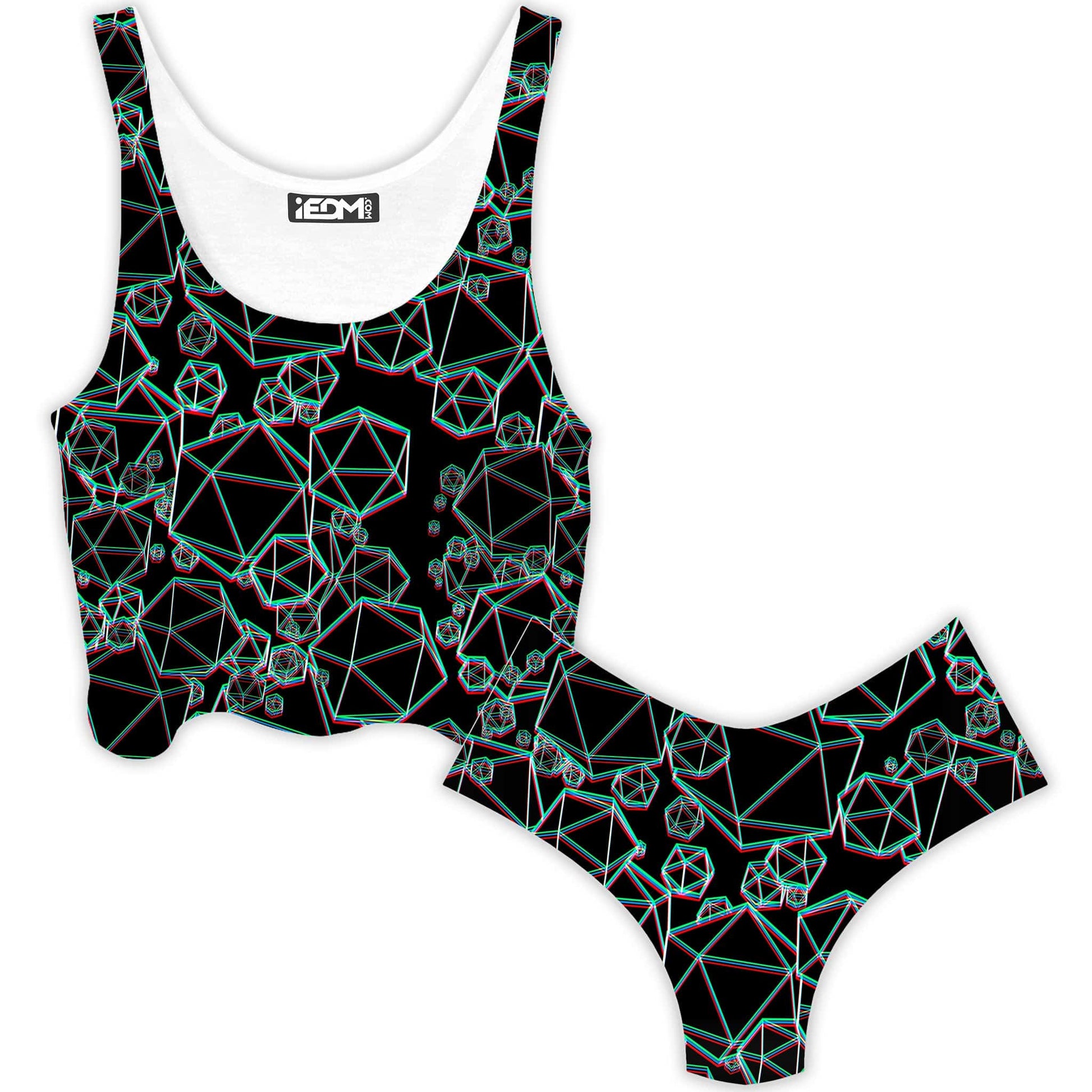 Icosahedron Madness Glitch Crop Top and Booty Shorts Combo, Yantrart Design, | iEDM