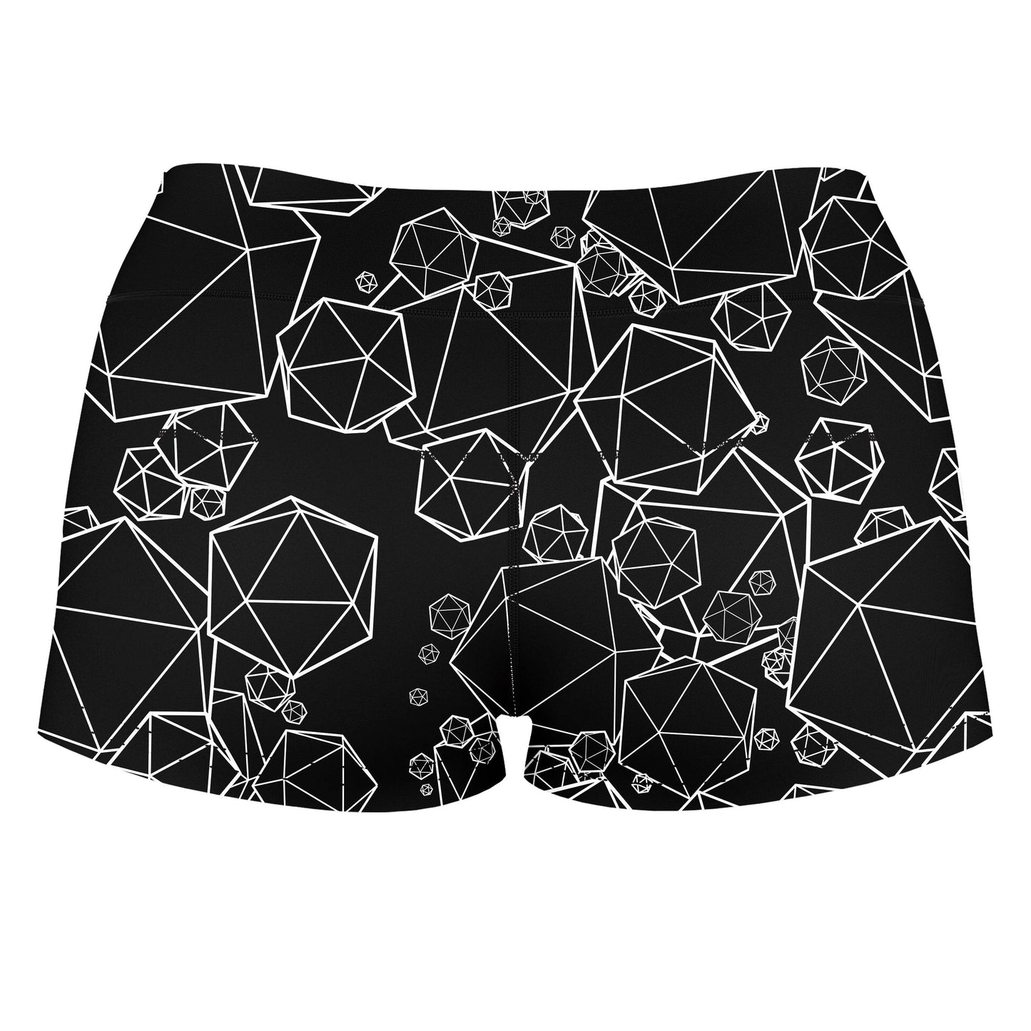Icosahedron Madness Black High-Waisted Women's Shorts, Yantrart Design, | iEDM