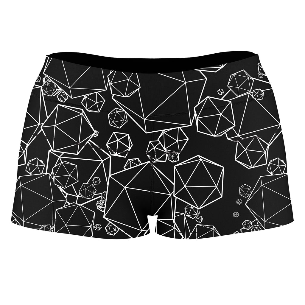 Icosahedron Madness Black High-Waisted Women's Shorts, Yantrart Design, | iEDM