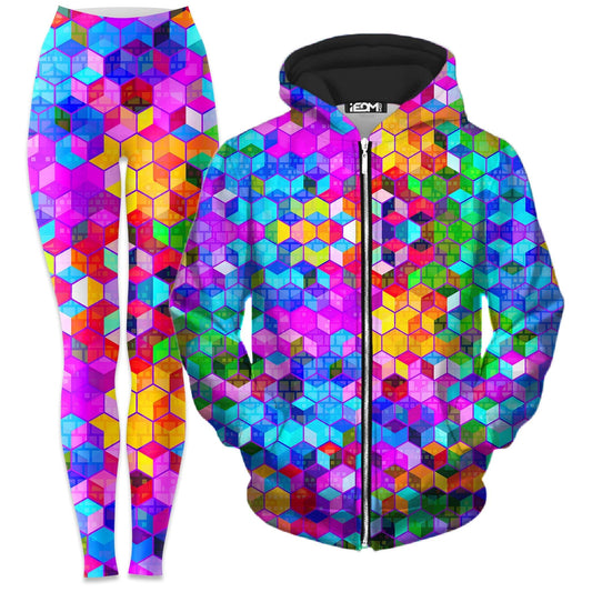 Cubism Zip-Up Hoodie and Leggings Combo, Art Design Works, | iEDM