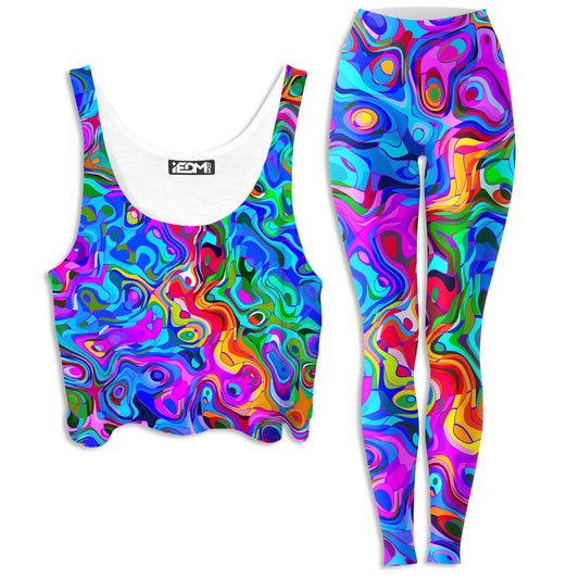 Rainbow Waves Crop Top and Leggings Combo, Art Design Works, | iEDM