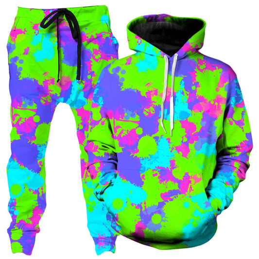 90s Neon Paint Splatter Hoodie and Joggers Combo, Big Tex Funkadelic, | iEDM