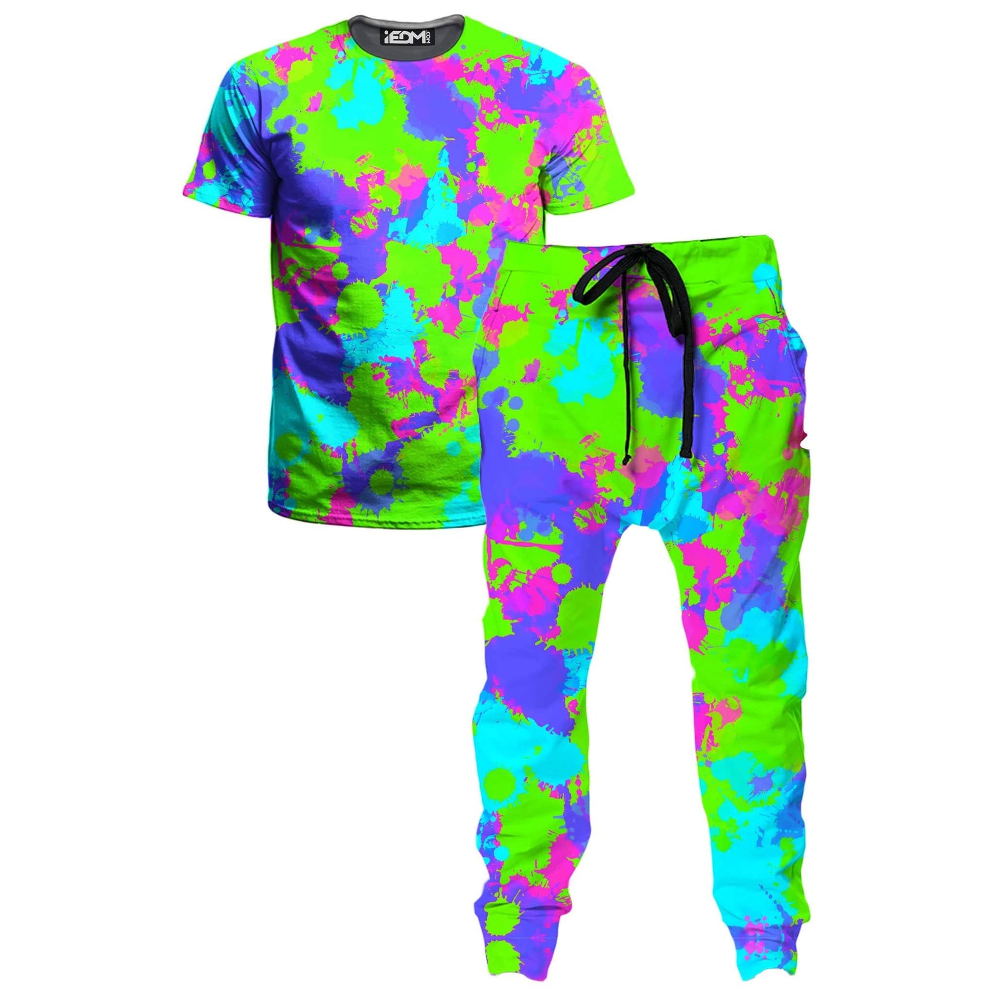 90s Neon Paint Splatter T-Shirt and Joggers Combo, Big Tex Funkadelic, | iEDM