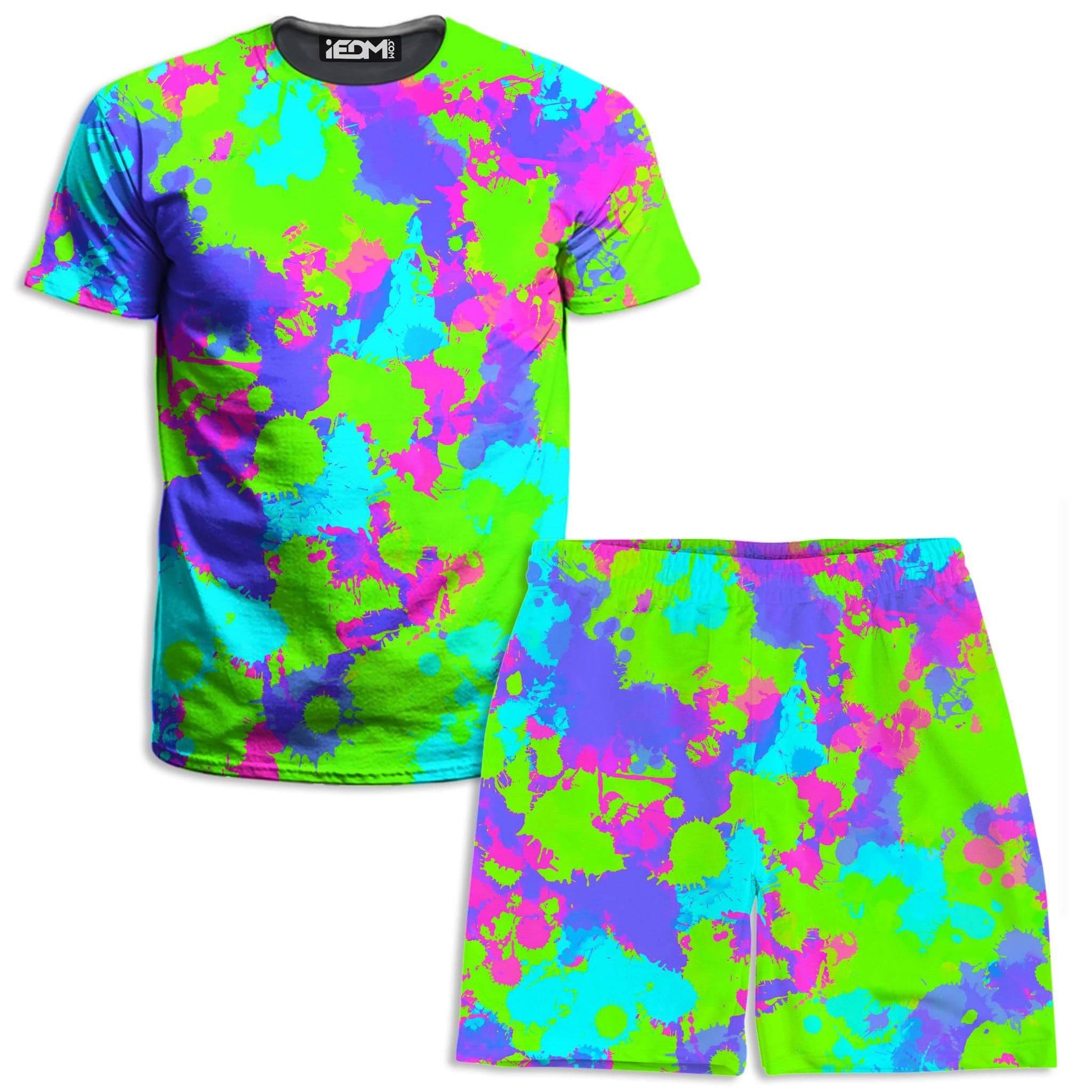 90s Neon Paint Splatter T-Shirt and Shorts Combo, Big Tex Funkadelic, | iEDM