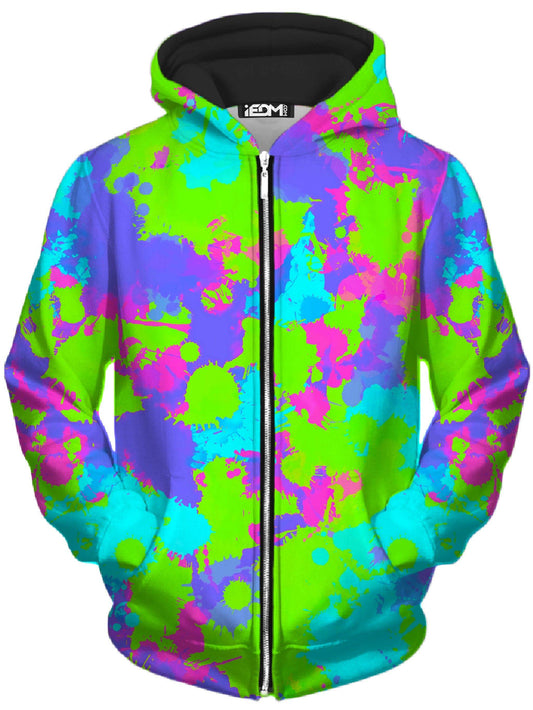 90s Neon Paint Splatter Unisex Zip-Up Hoodie, Big Tex Funkadelic, | iEDM