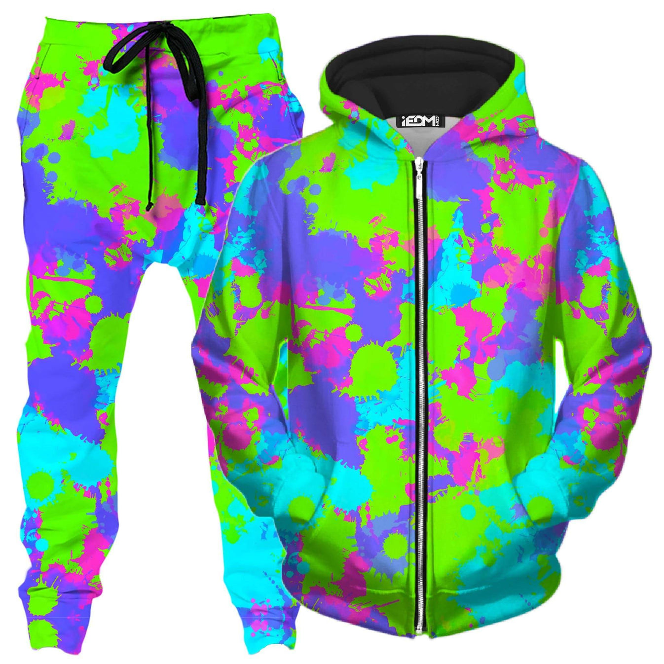 90s Neon Paint Splatter Zip-Up Hoodie and Joggers Combo – iEDM