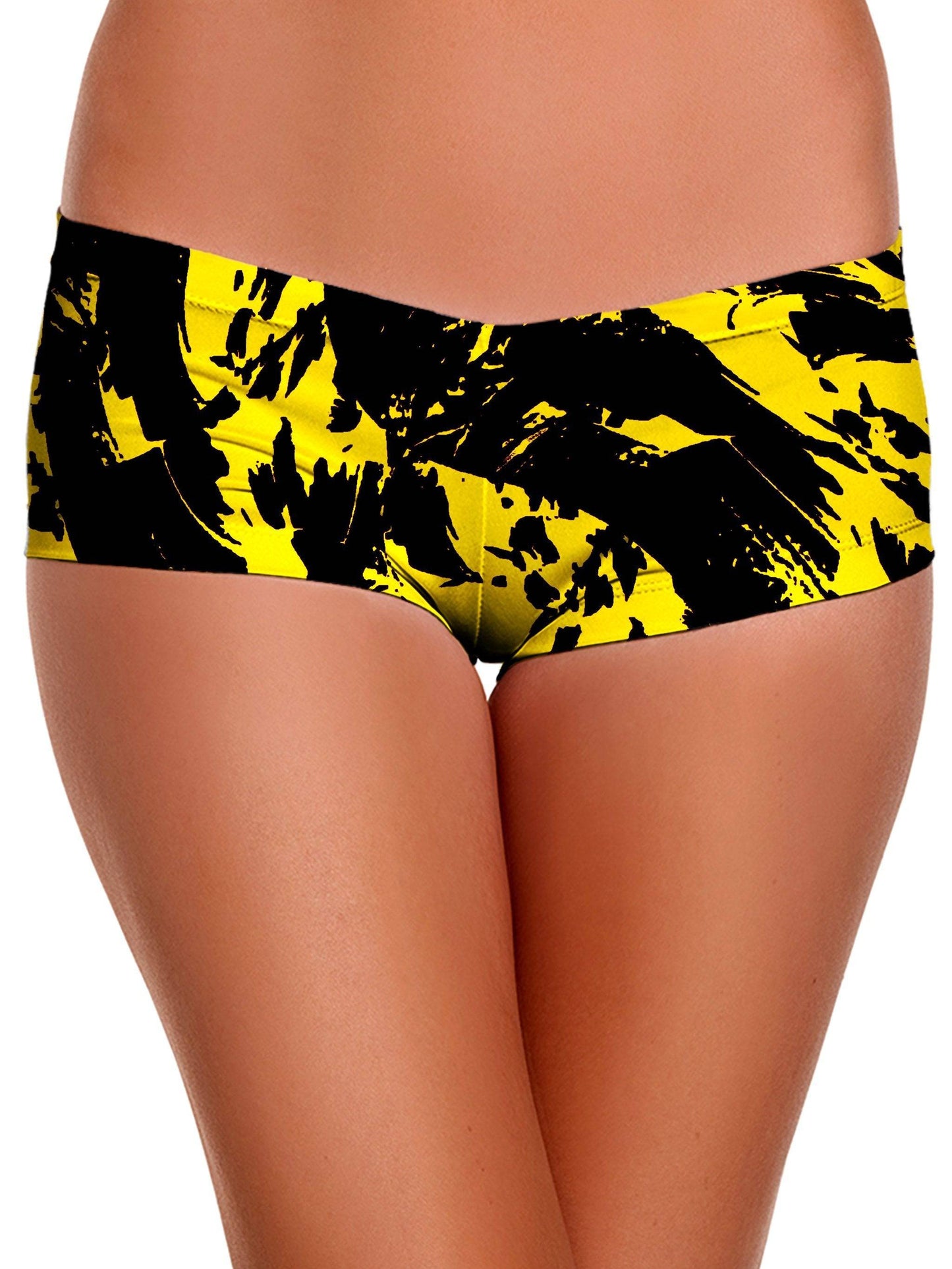 Black and Yellow Paint Splatter Booty Shorts, Big Tex Funkadelic, | iEDM