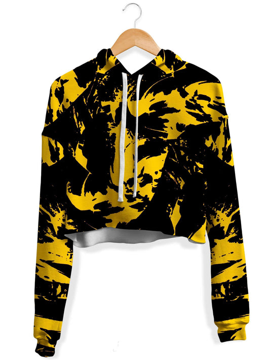 Black and Yellow Paint Splatter Fleece Crop Hoodie, Big Tex Funkadelic, | iEDM