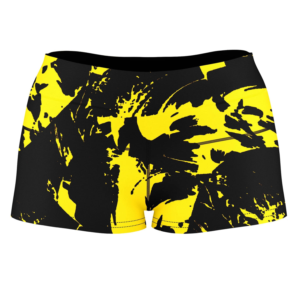 Black and Yellow Paint Splatter High-Waisted Women's Shorts, Big Tex Funkadelic, | iEDM