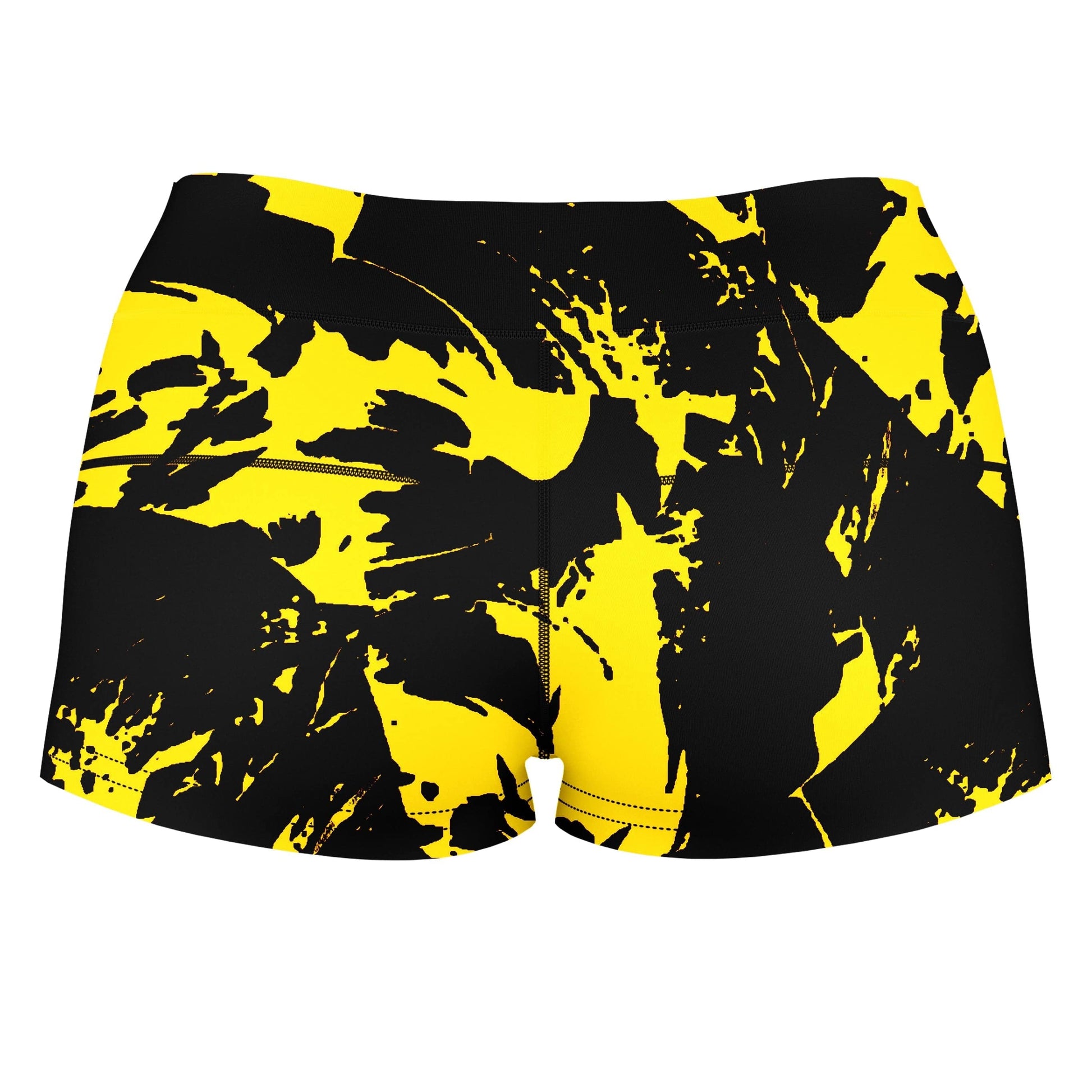 Black and Yellow Paint Splatter High-Waisted Women's Shorts, Big Tex Funkadelic, | iEDM