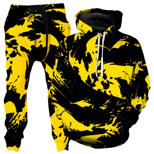 Black and Yellow Paint Splatter Hoodie and Joggers Combo, Big Tex Funkadelic, | iEDM