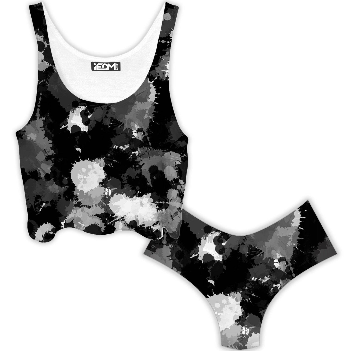 Black White and Grey Paint Splatter Crop Top and Booty Shorts Combo, Big Tex Funkadelic, | iEDM