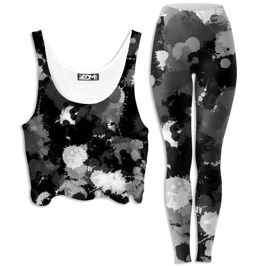 Black White and Grey Paint Splatter Crop Top and Leggings Combo, Big Tex Funkadelic, | iEDM