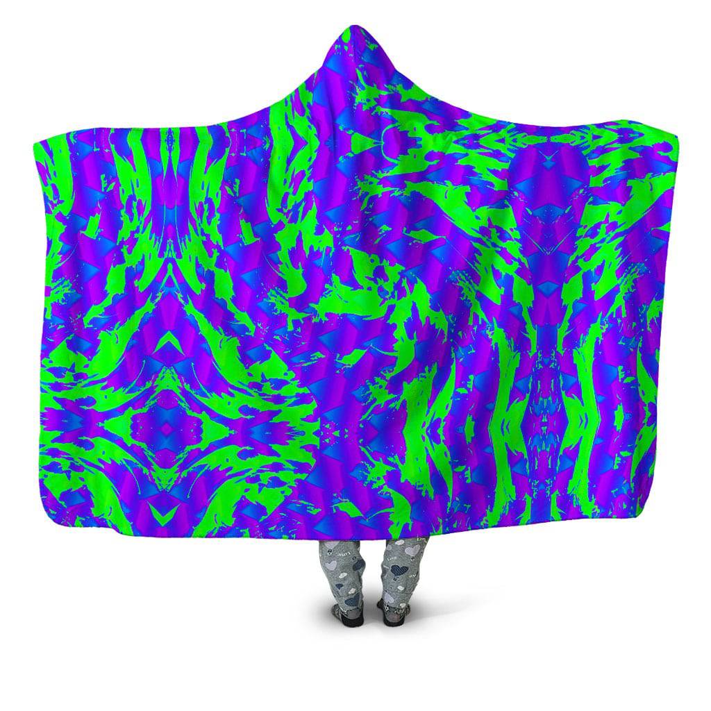 Green and Purple Hypno Splatter Hooded Blanket, Big Tex Funkadelic, | iEDM
