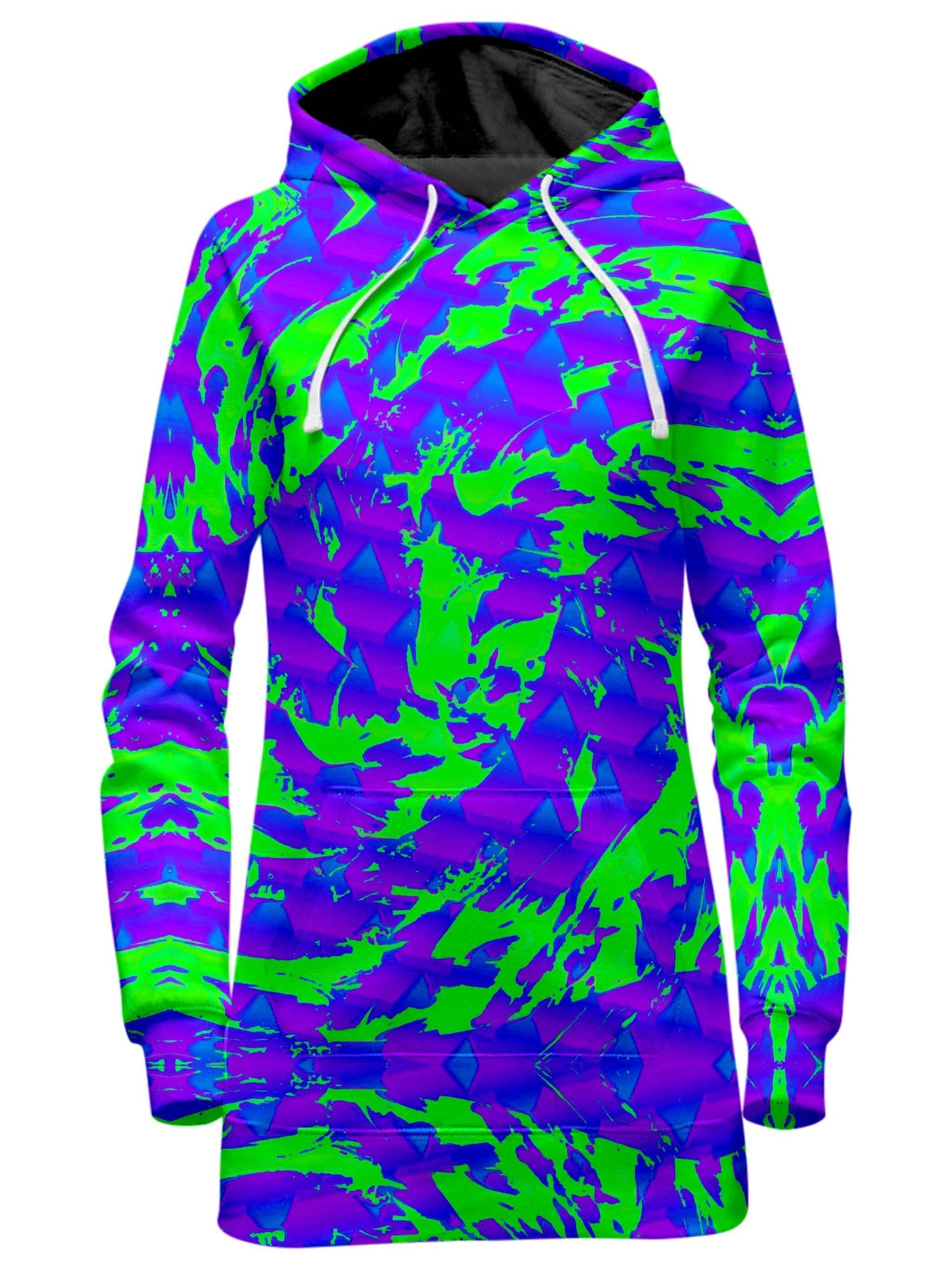 Green and Purple Hypno Splatter Hoodie Dress, Big Tex Funkadelic, | iEDM