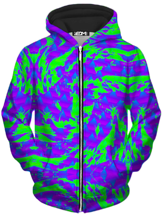 Green and Purple Hypno Splatter Unisex Zip-Up Hoodie, Big Tex Funkadelic, | iEDM