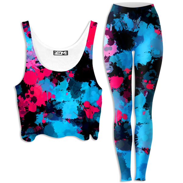 Pink and Blue Paint Splatter Crop Top and Leggings Combo – iEDM