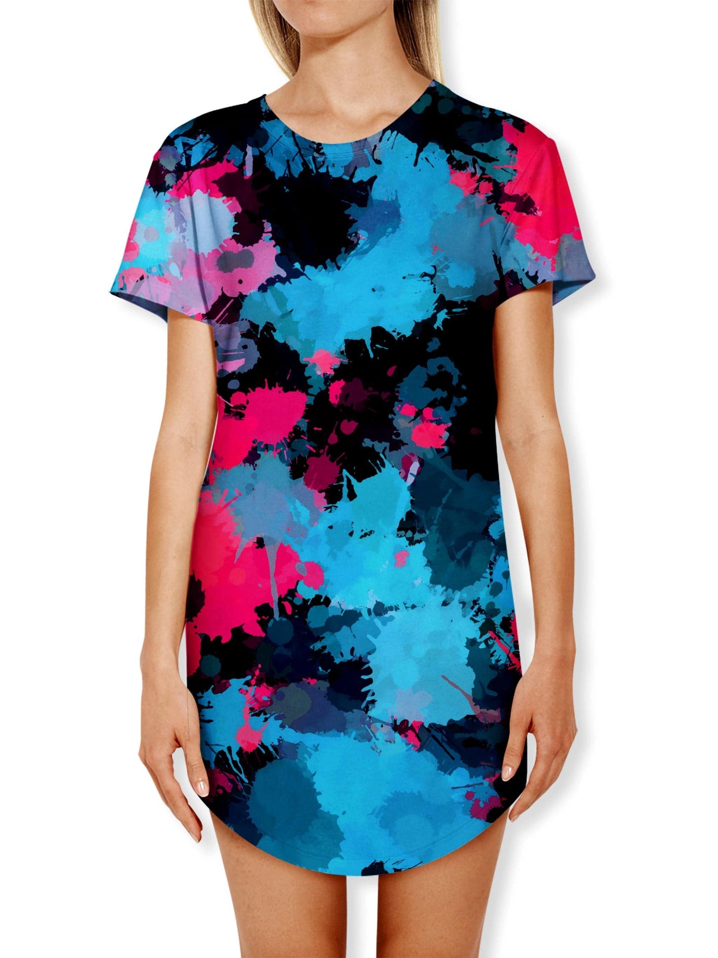 Pink and Blue Paint Splatter Drop Cut Unisex T-Shirt, Big Tex Funkadelic, | iEDM