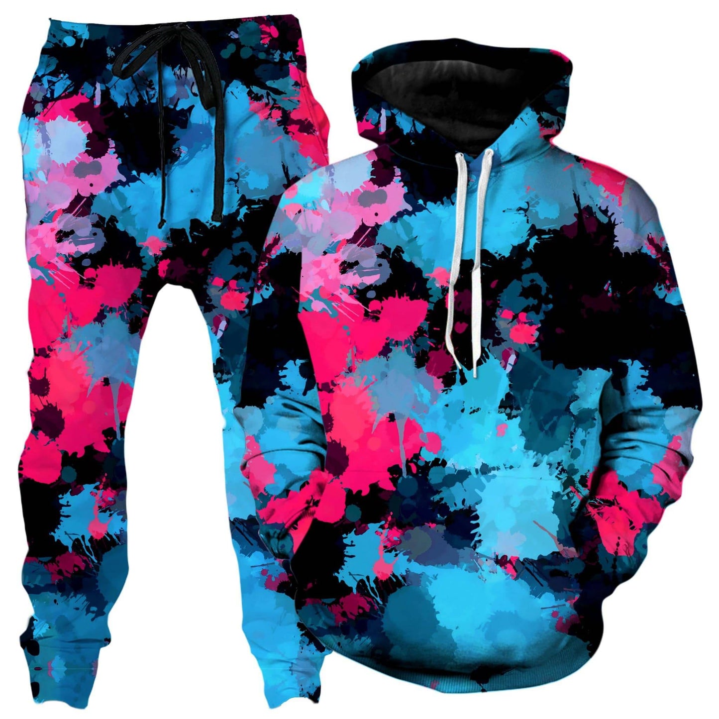 Pink and Blue Paint Splatter Hoodie and Joggers Combo, Big Tex Funkadelic, | iEDM
