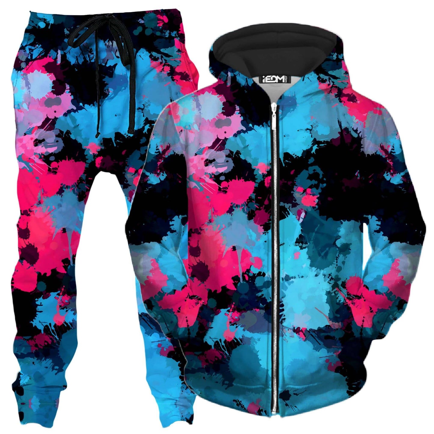 Pink and Blue Paint Splatter Zip-Up Hoodie and Joggers Combo, Big Tex Funkadelic, | iEDM