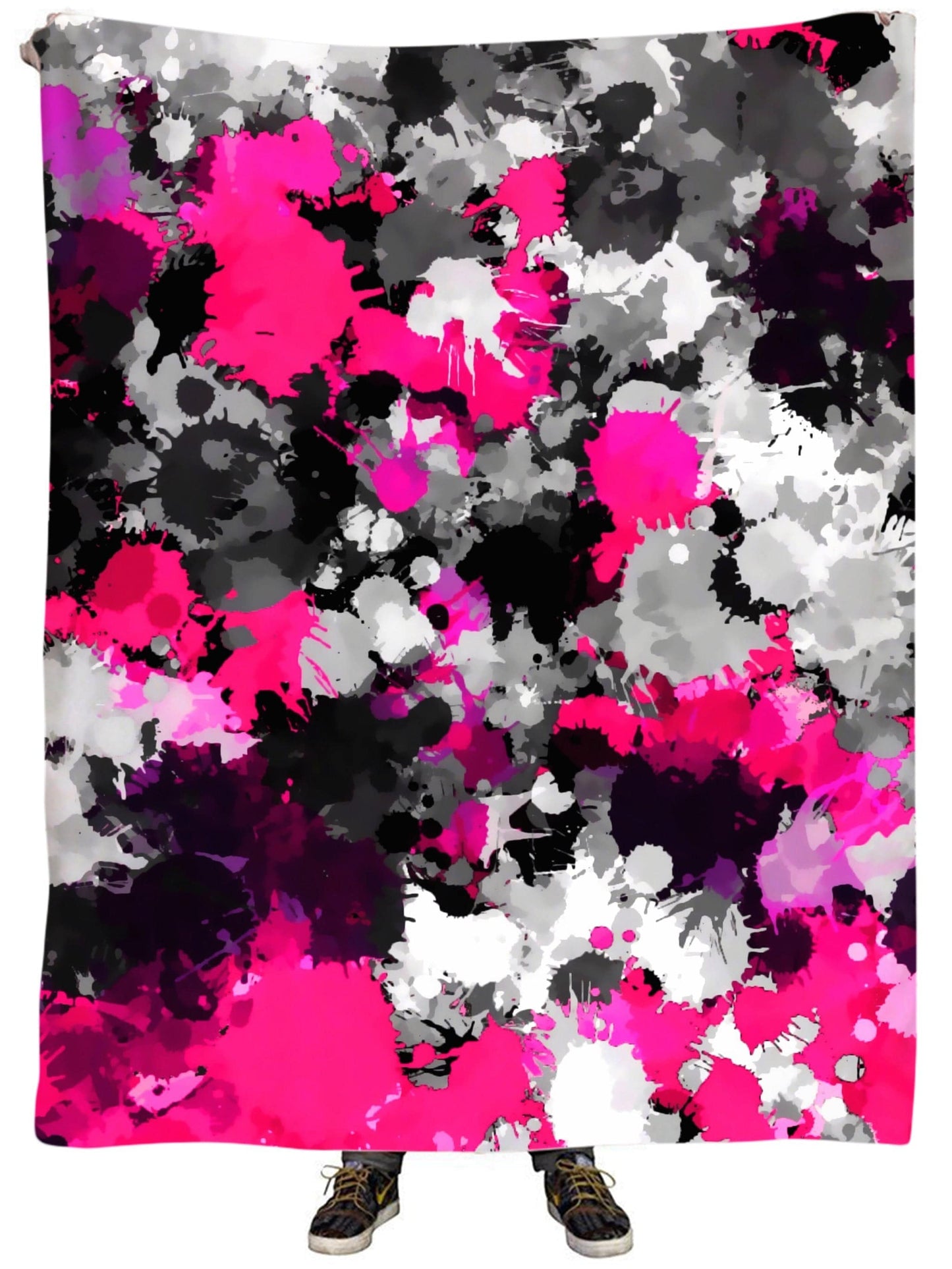 Pink and Grey Paint Splatter Plush Blanket, Big Tex Funkadelic, | iEDM