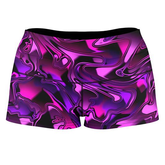 Pink and Purple Chromatic Melt High-Waisted Women's Shorts, Big Tex Funkadelic, | iEDM