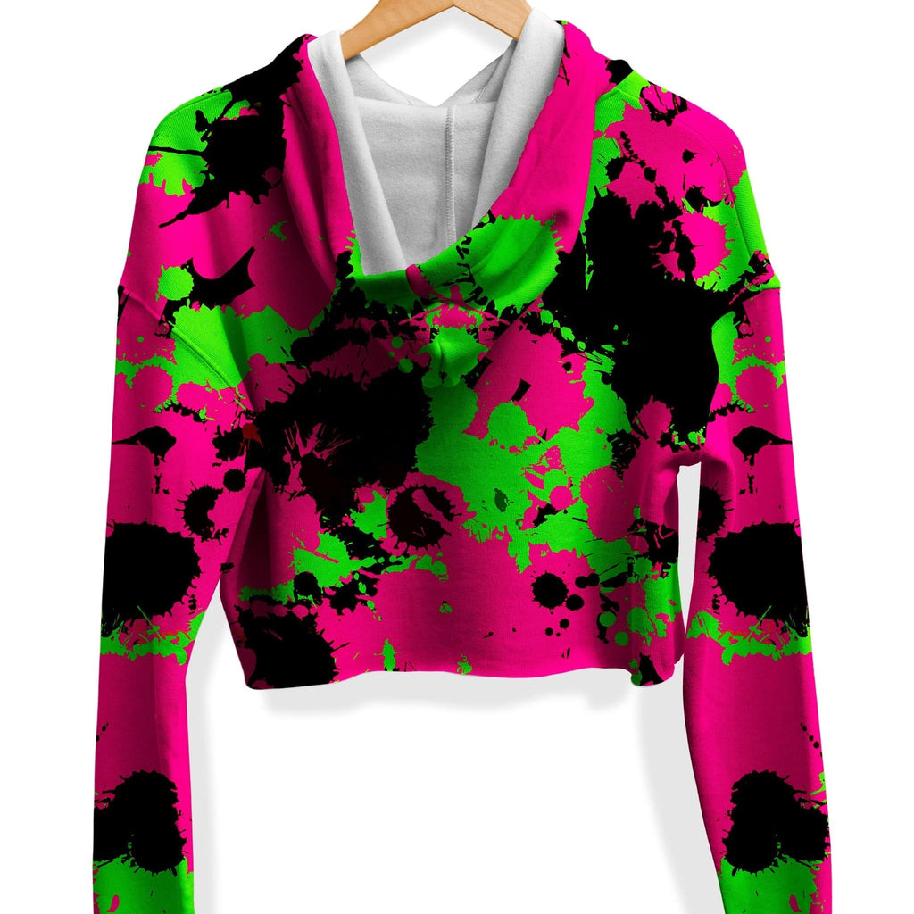 Pink Black and Green Paint Splatter Fleece Crop Hoodie, Big Tex Funkadelic, | iEDM