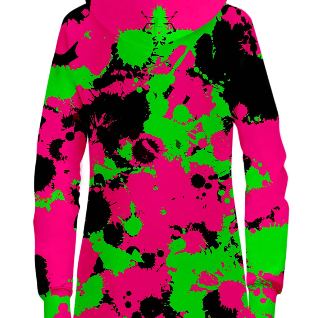 Pink Black and Green Paint Splatter Hoodie Dress, Big Tex Funkadelic, | iEDM