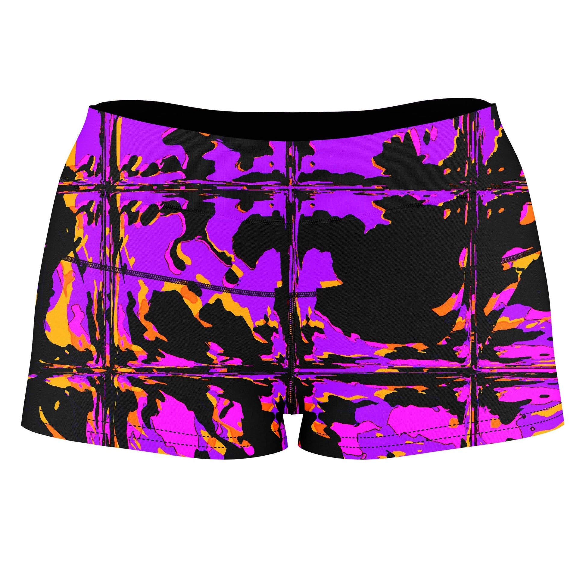 Purple Blackout Rave Glitch High-Waisted Women's Shorts, Big Tex Funkadelic, | iEDM