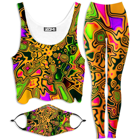 Splash Of The 90s Crop Top and Leggings with PM 2.5 Face Mask Combo, Big Tex Funkadelic, | iEDM