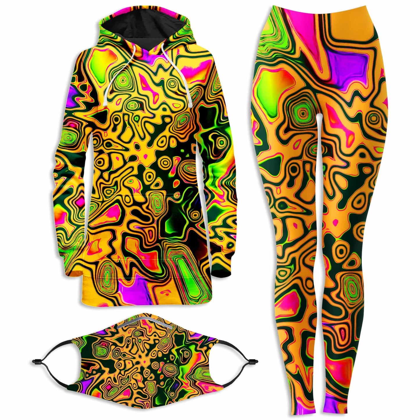 Splash Of The 90s Hoodie Dress and Leggings with PM 2.5 Face Mask Combo, Big Tex Funkadelic, | iEDM