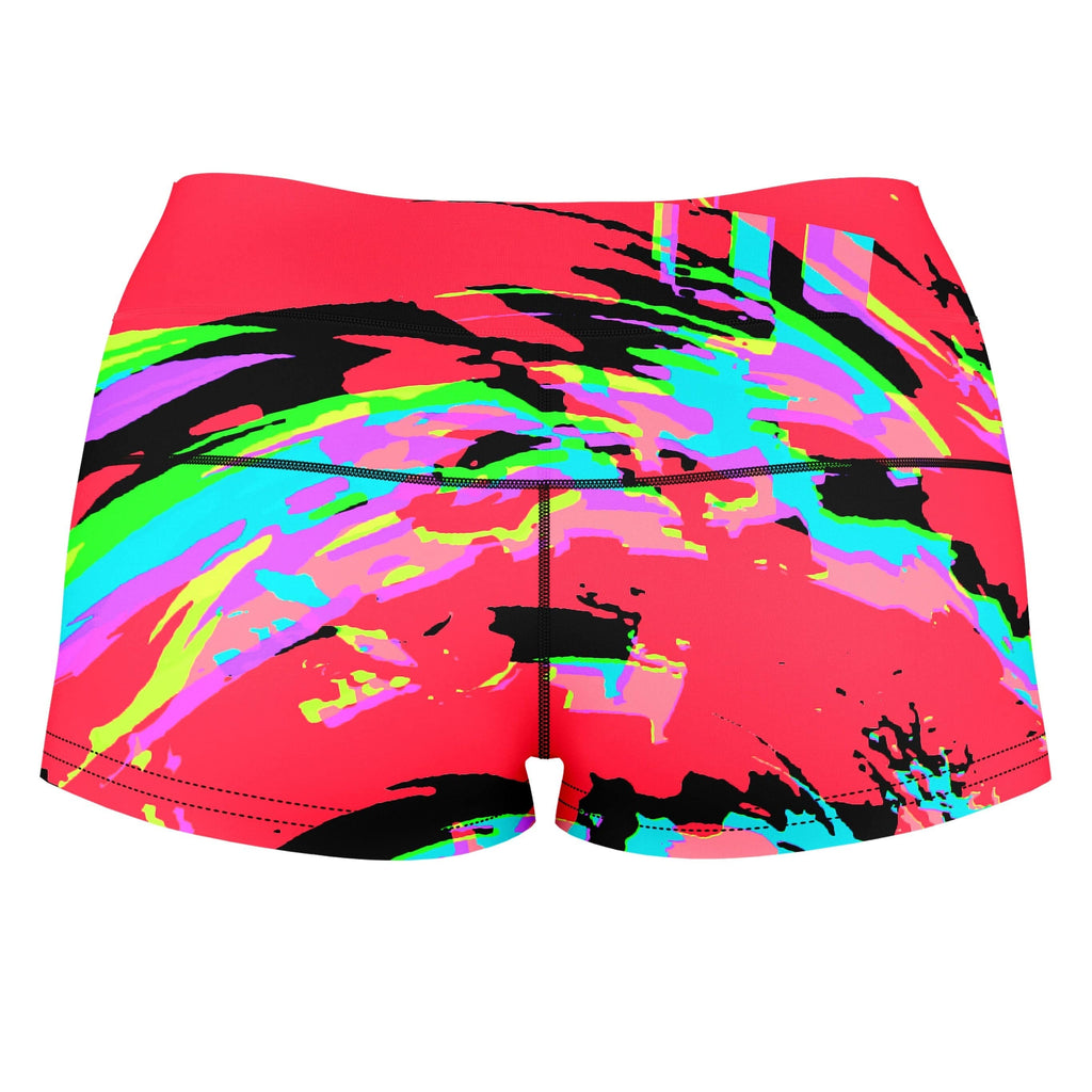 Tropical Coral Glitch High-Waisted Women's Shorts, Big Tex Funkadelic, | iEDM